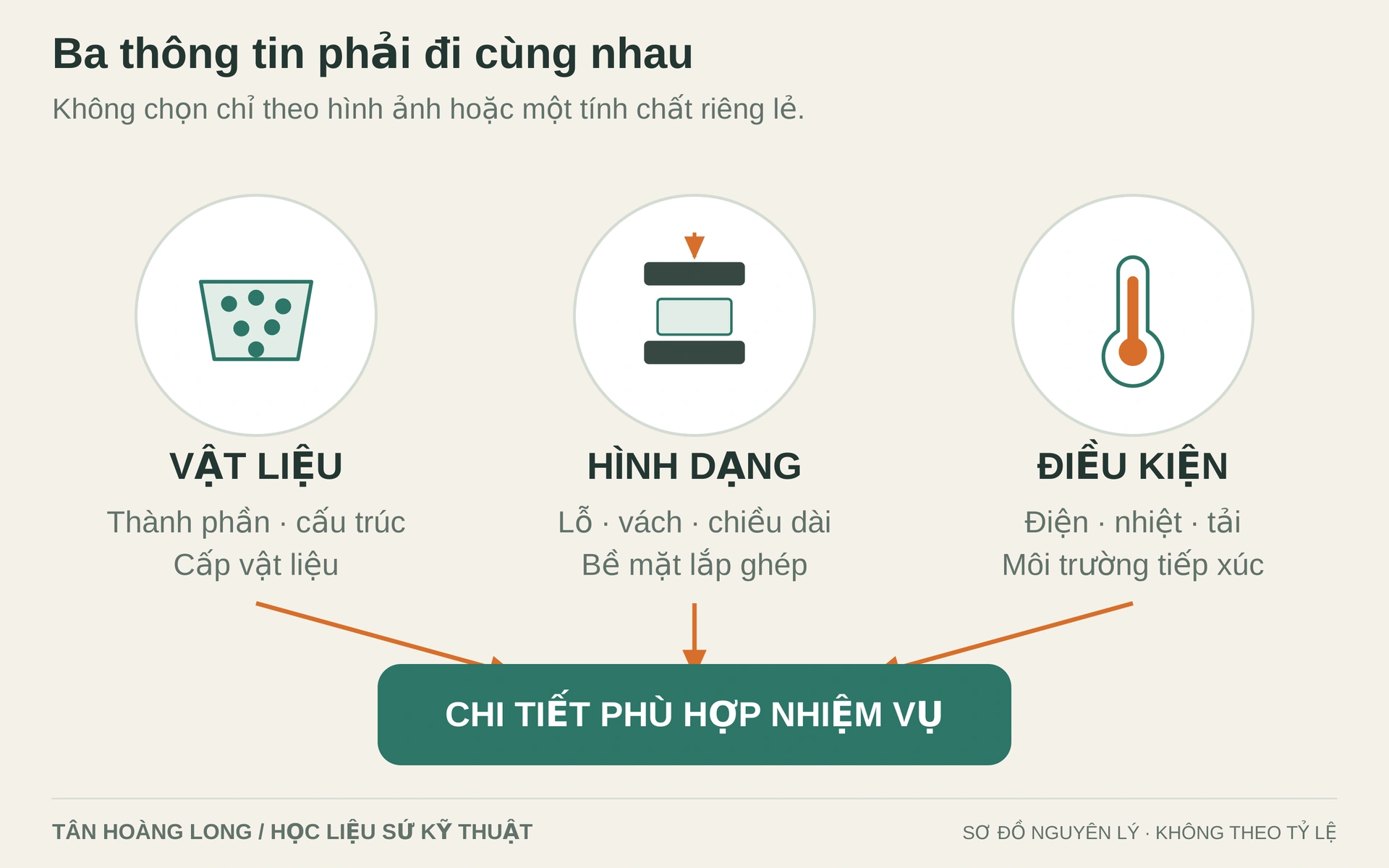Lựa chọn chi tiết là giao điểm giữa vật liệu, hình dạng và điều kiện làm việc. Cùng kích thước chưa đủ để kết luận thay thế được.
